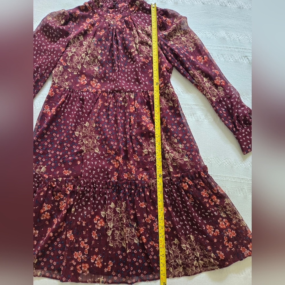 Eliza J Burgundy Long Sleeve Dress With Ruffled Collar - Picture 7 of 11